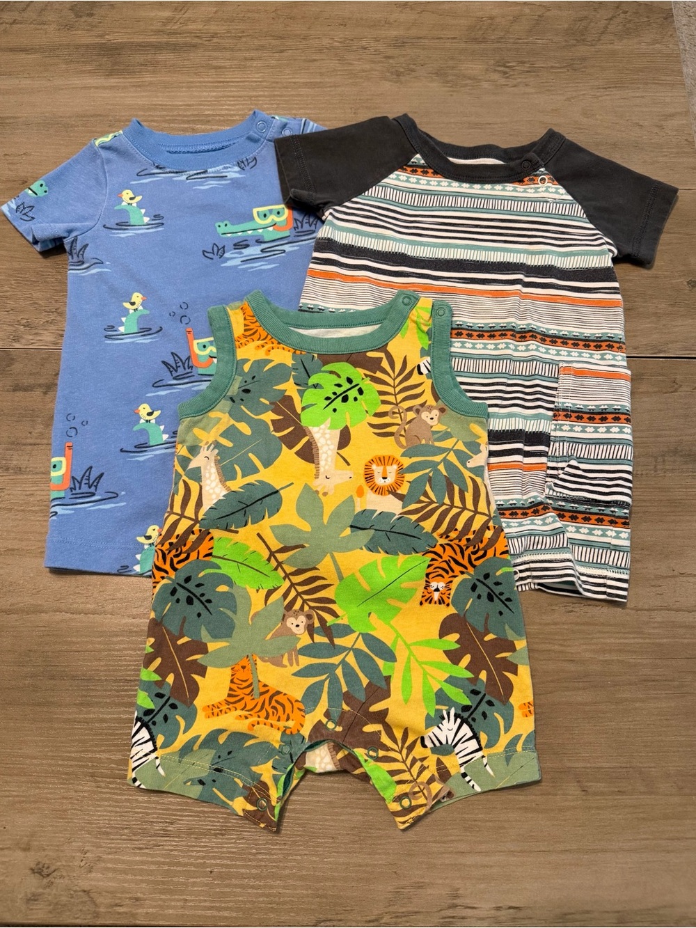 Baby Boy 3 Piece Romper Bundle- Wonder Nation & Garanimals- Size 3-6 Months